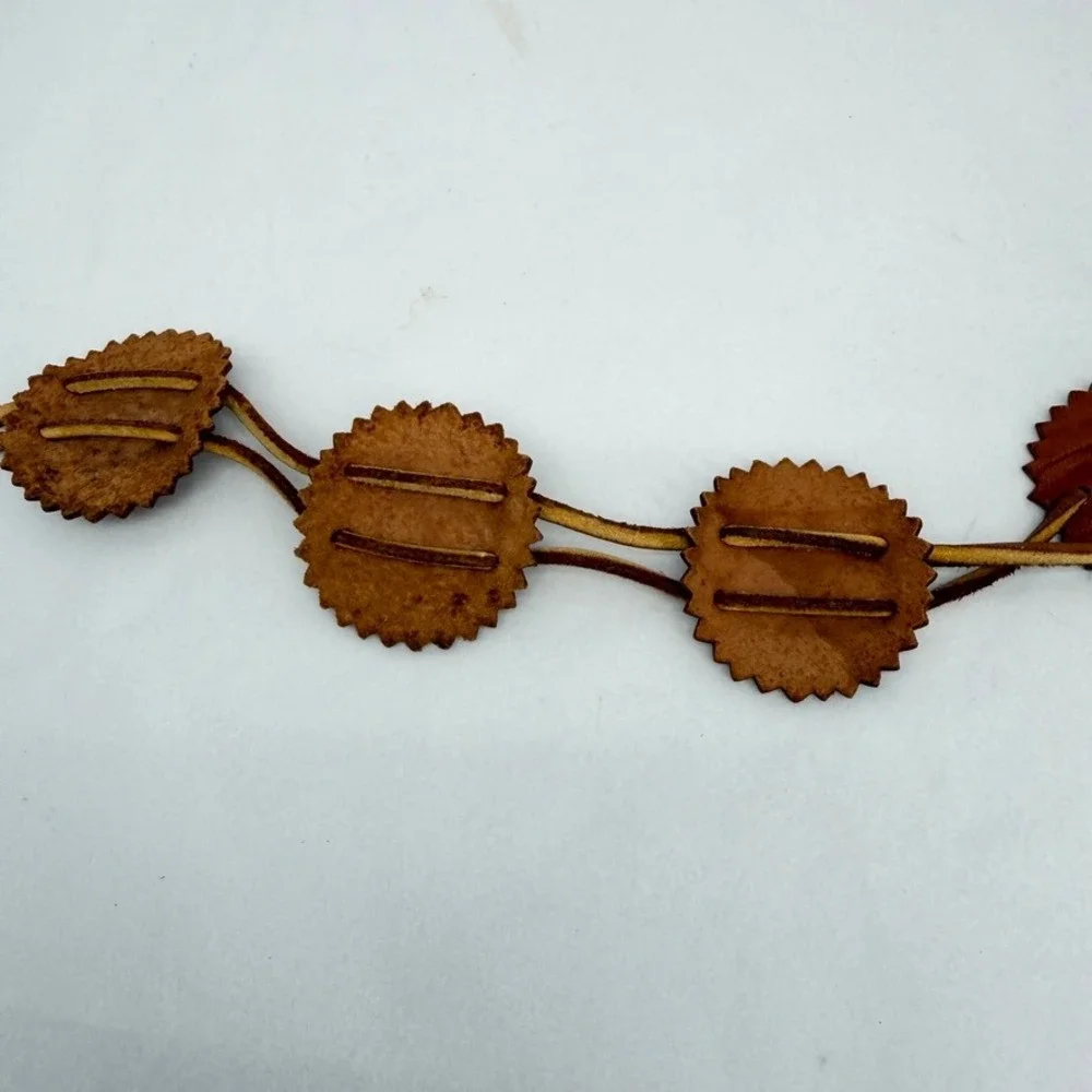 Leather Tooled Leaf Link Belt Gold Buckle Boho Western Hippie Festival SM/MD*